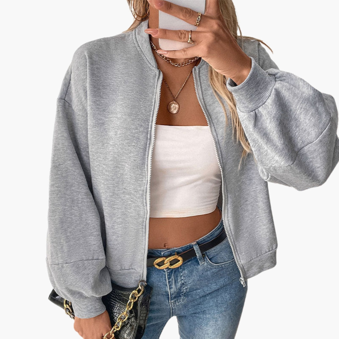 Women's Volume Sleeve Bomber | Relaxed | Winter - Light Gray