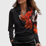 Women's Waterfall Collar Long Sleeve Top - Elegant Drape | Spring - Black Red