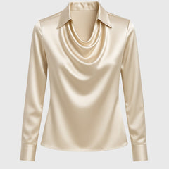Women's Waterfall Collar Long Sleeve Top - Elegant Drape | Spring
