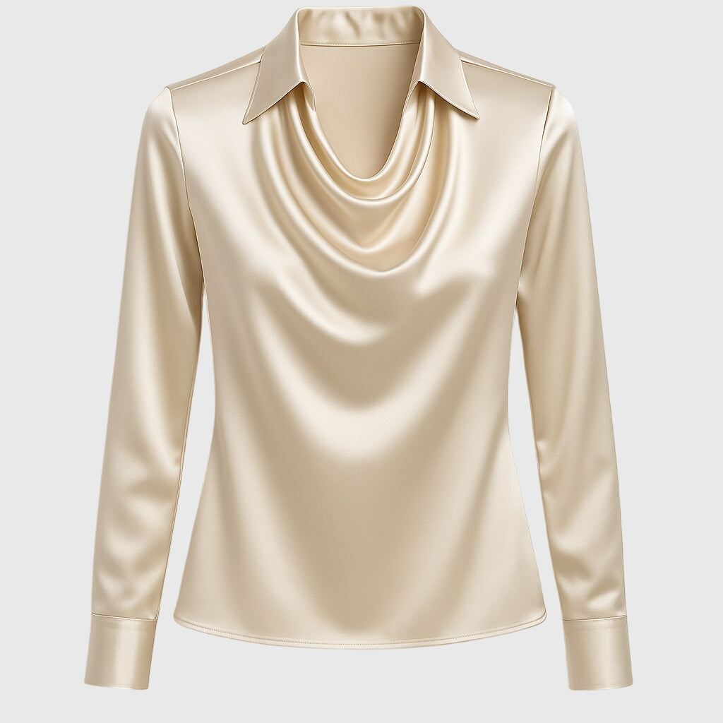 Women's Waterfall Collar Long Sleeve Top - Elegant Drape | Spring