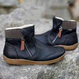 Women's Waterproof Ankle Boots Leather Zipper - Everyday Protection - Black