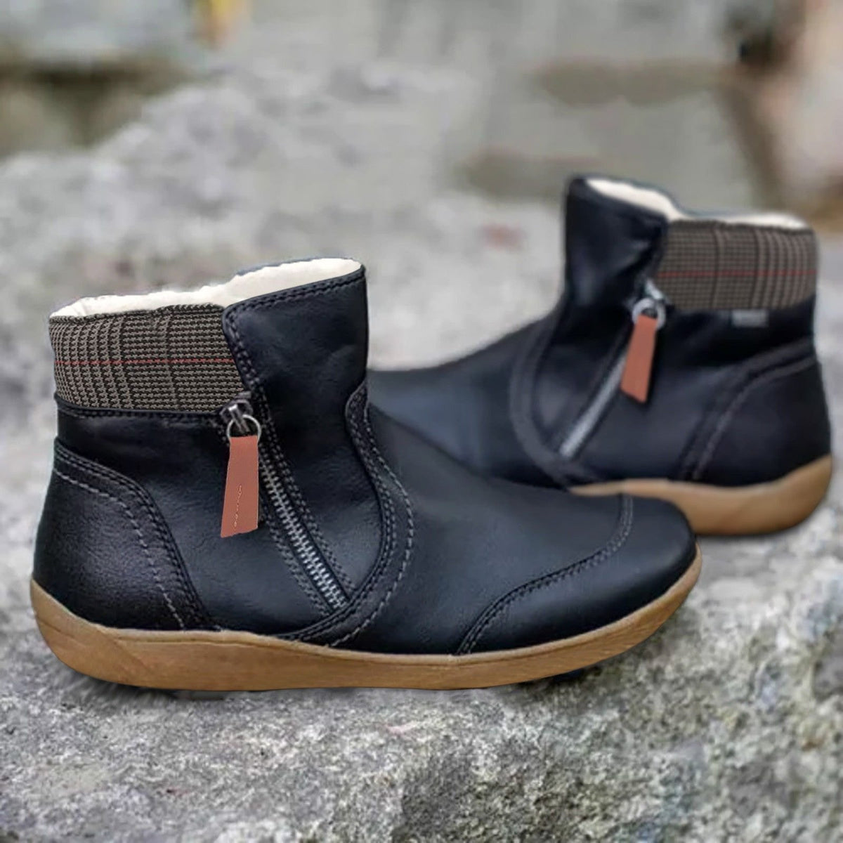 Women's Waterproof Ankle Boots Leather Zipper - Everyday Protection - Black
