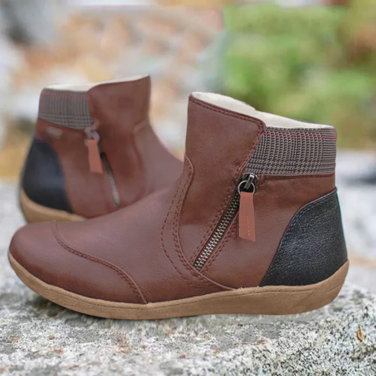 Women's Waterproof Ankle Boots Leather Zipper - Everyday Protection - Brown