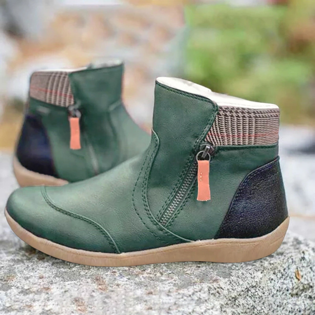 Women's Waterproof Ankle Boots Leather Zipper - Everyday Protection - Green