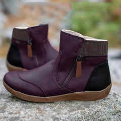 Women's Waterproof Ankle Boots Leather Zipper - Everyday Protection - Purple