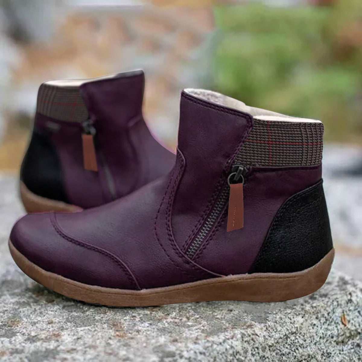 Women's Waterproof Ankle Boots Leather Zipper - Everyday Protection - Purple