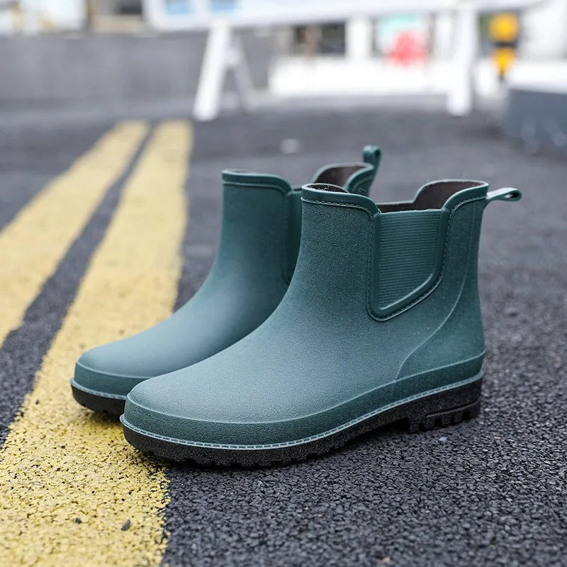 Women's Waterproof Chelsea Platform Rain Boots - Ankle | Autumn - Green