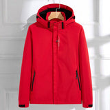 Women's Waterproof Hooded Rain Jacket - Adjustable Fit | Spring - Red