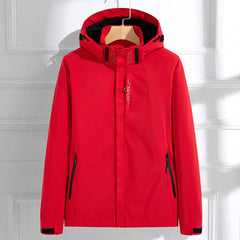 Women's Waterproof Hooded Rain Jacket - Adjustable Fit | Spring - Red