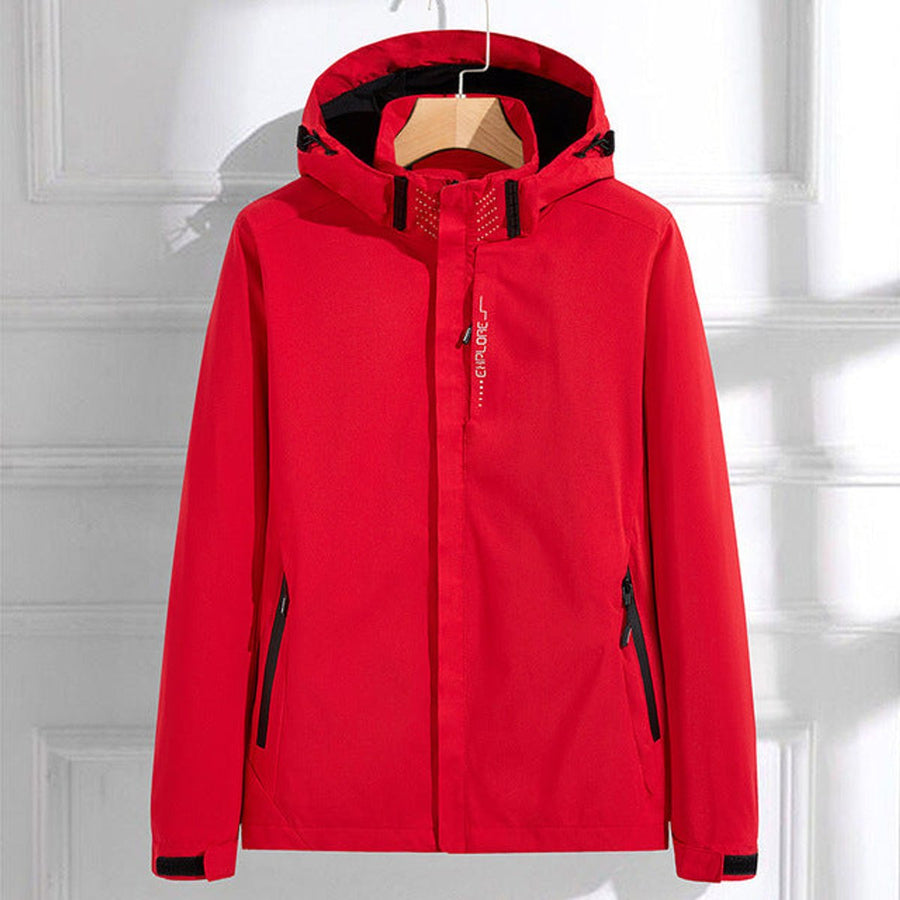 Women's Waterproof Hooded Rain Jacket - Adjustable Fit | Spring - Red