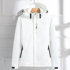 Women's Waterproof Hooded Rain Jacket - Adjustable Fit | Spring - White