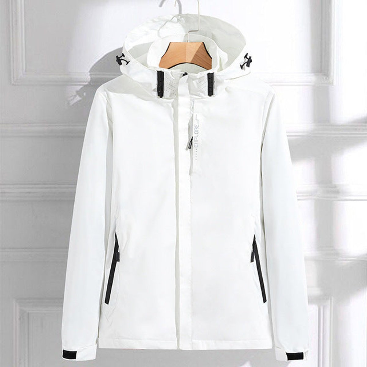 Women's Waterproof Hooded Rain Jacket - Adjustable Fit | Spring - White