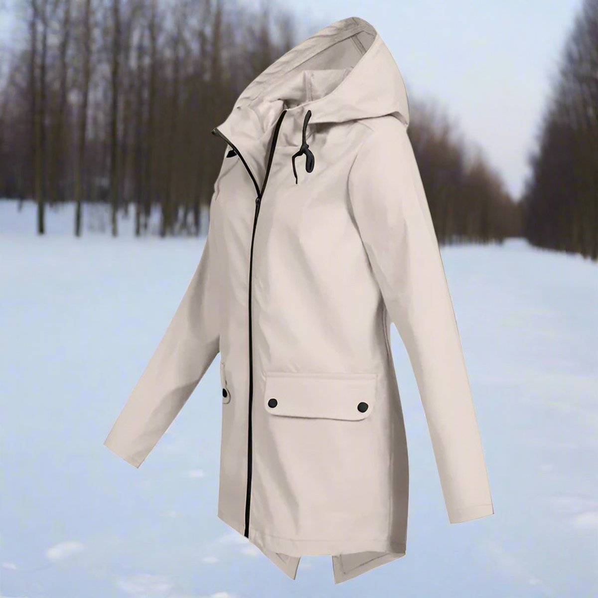Women's Waterproof Hooded Rain Jacket - Longline Zip-Up | Winter
