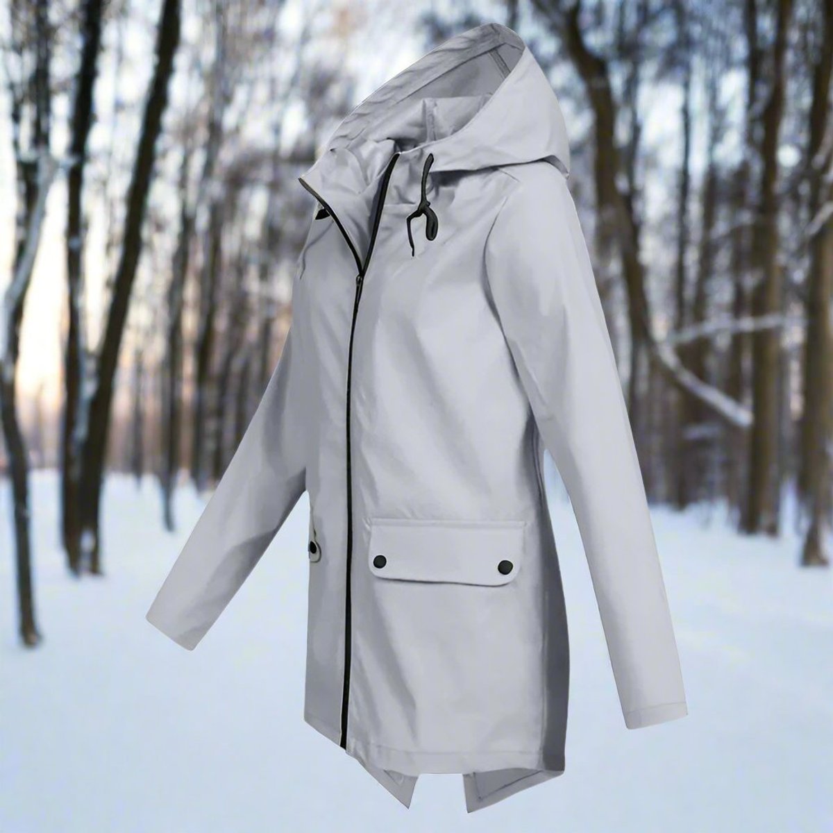 Women's Waterproof Hooded Rain Jacket - Longline Zip-Up | Winter