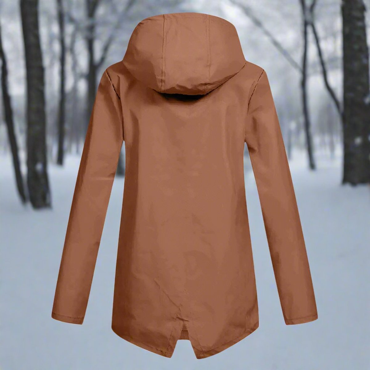 Women's Waterproof Hooded Rain Jacket - Longline Zip-Up | Winter