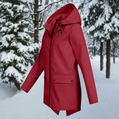 Women's Waterproof Hooded Rain Jacket - Longline Zip-Up | Winter