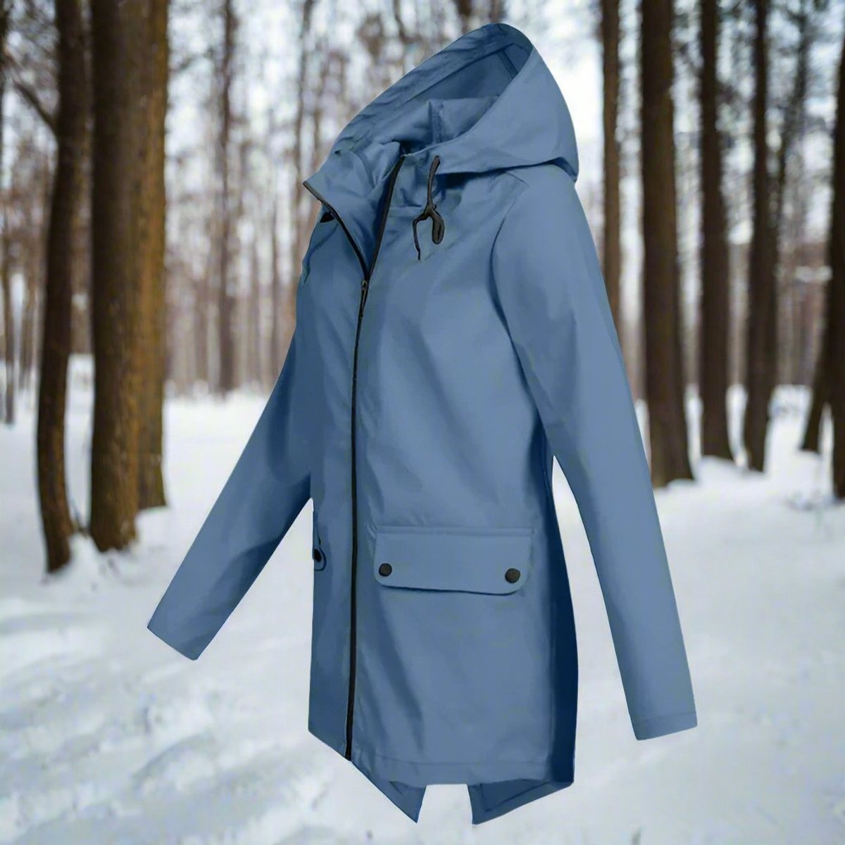 Women's Waterproof Hooded Rain Jacket - Longline Zip-Up | Winter