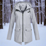 Women's Waterproof Hooded Rain Jacket - Longline Zip-Up | Winter - Grey