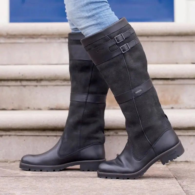Women's Waterproof Knee-High Boots Pull-On Leather | Autumn - Black