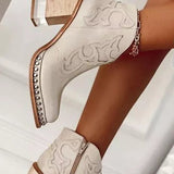 Women's Western Ankle Boots | Nude | Embellished | Autumn - White