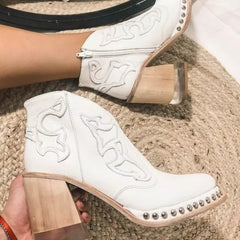 Women's Western Ankle Boots | Nude | Embellished | Autumn
