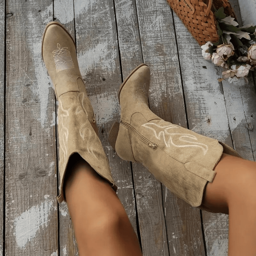 Women's Western Cowboy Boots - Pointed Toe Zip Ankle Boot | Autumn