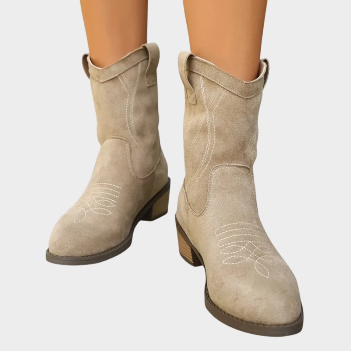 Women's Western Embroidered Suede Mid-Calf Boots - Pointed Toe