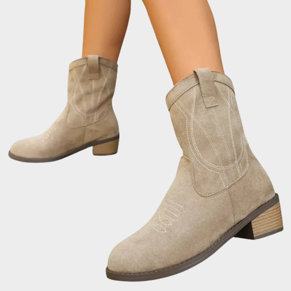 Women's Western Embroidered Suede Mid-Calf Boots - Pointed Toe