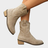 Women's Western Embroidered Suede Mid-Calf Boots - Pointed Toe - Gray