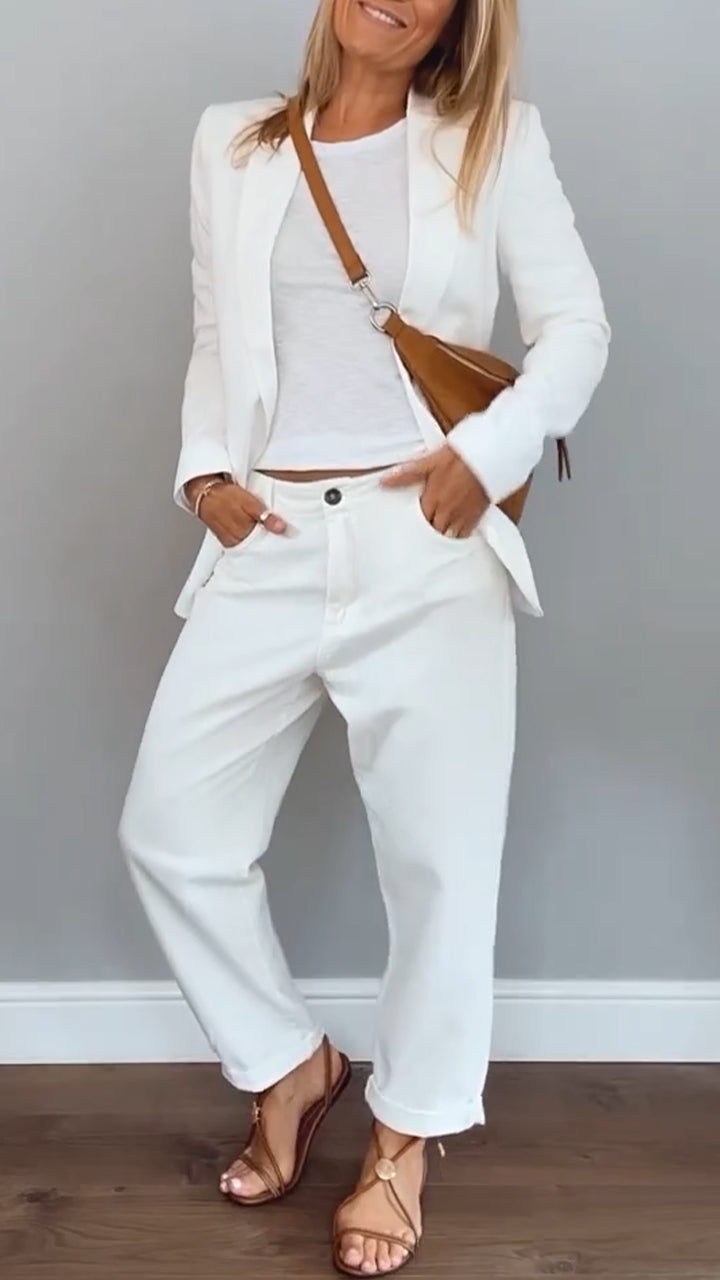 Women's White Blazer and Trousers Set - Two Piece Suit | Spring
