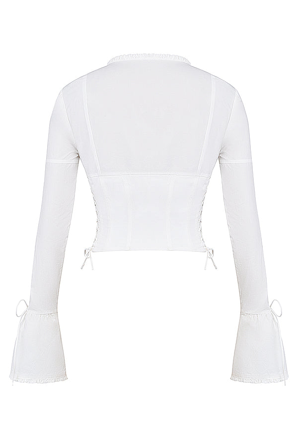 Women's White Lace-Up Corset Top Long Sleeve - Elegant | Spring