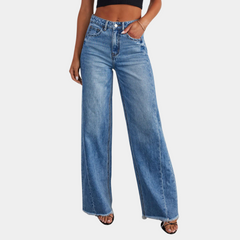 Women's Wide Leg Jeans | High Waist | Light Wash | Spring - Light Blue