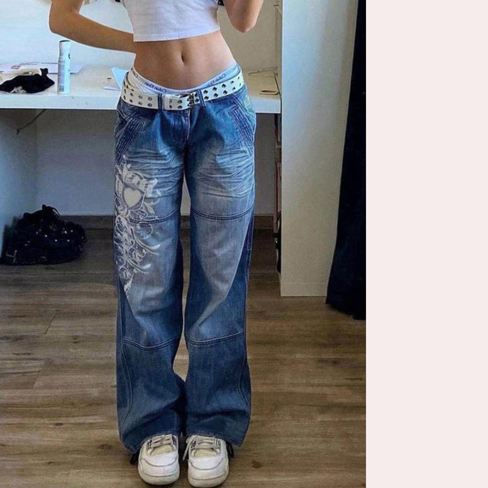 Women's Wide Leg Jeans | Printed | Autumn