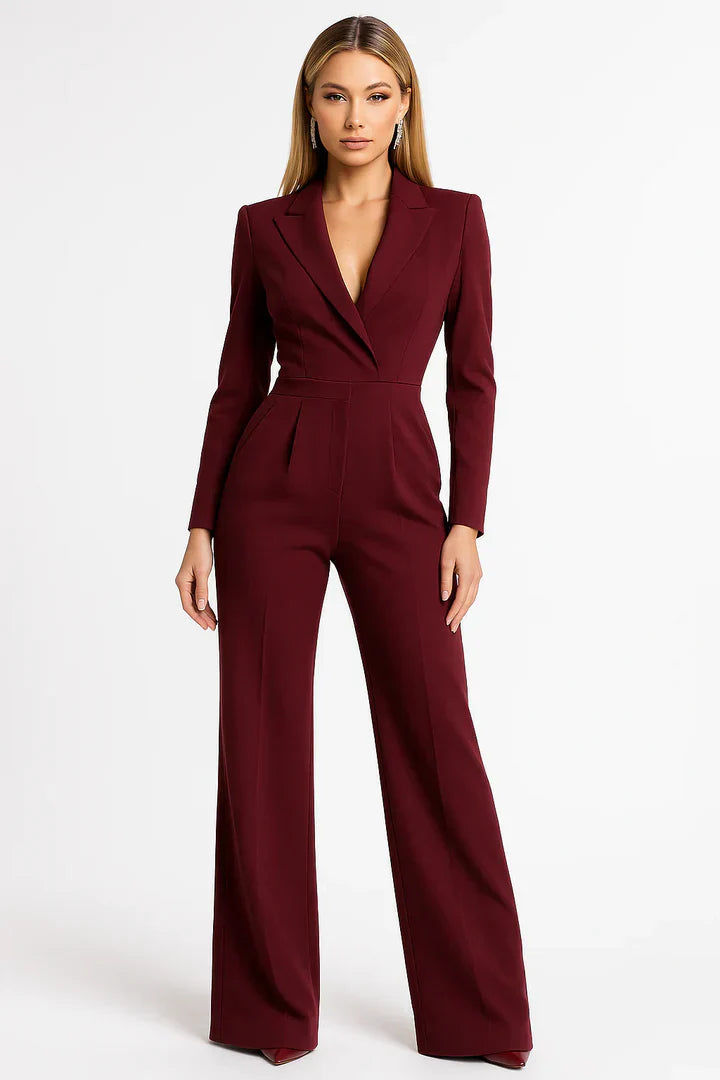Women's Wide-Leg Jumpsuit | V-Neck | Autumn