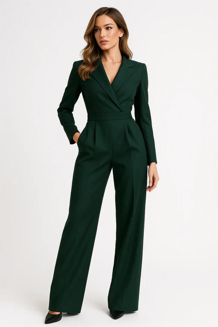 Women's Wide-Leg Jumpsuit | V-Neck | Autumn