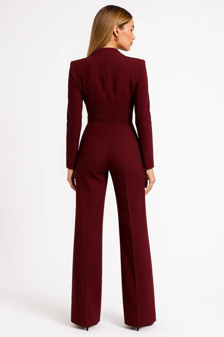 Women's Wide-Leg Jumpsuit | V-Neck | Autumn