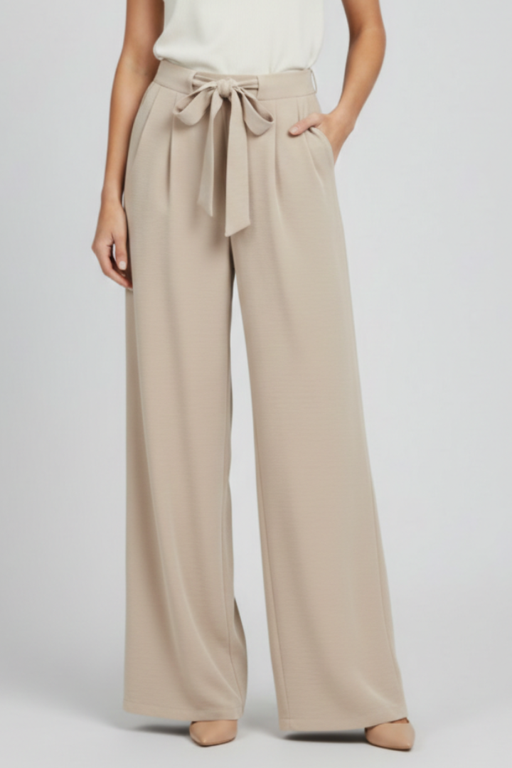 Women's Wide-Leg Palazzo Pants - Drawstring Waist | Spring - Apricot