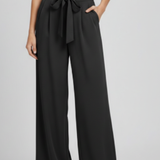 Women's Wide-Leg Palazzo Pants - Drawstring Waist | Spring - Black