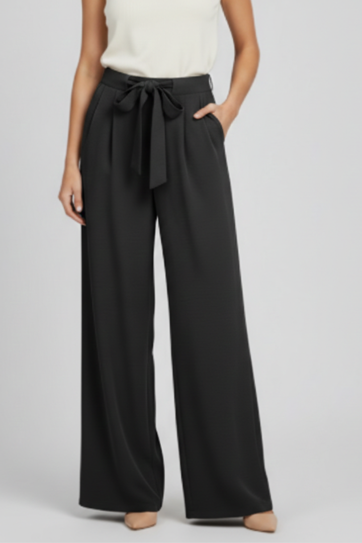 Women's Wide-Leg Palazzo Pants - Drawstring Waist | Spring - Black
