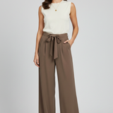 Women's Wide-Leg Palazzo Pants - Drawstring Waist | Spring - Brown