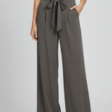 Women's Wide-Leg Palazzo Pants - Drawstring Waist | Spring - Grey