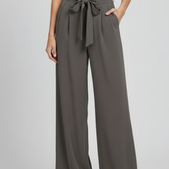 Women's Wide-Leg Palazzo Pants - Drawstring Waist | Spring - Grey