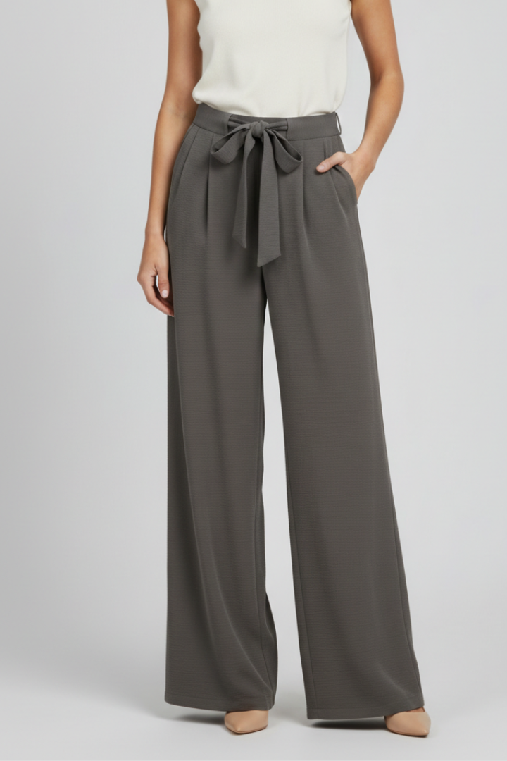 Women's Wide-Leg Palazzo Pants - Drawstring Waist | Spring - Grey