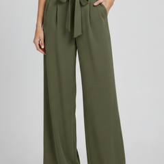 Women's Wide-Leg Palazzo Pants - Drawstring Waist | Spring - Olive Green