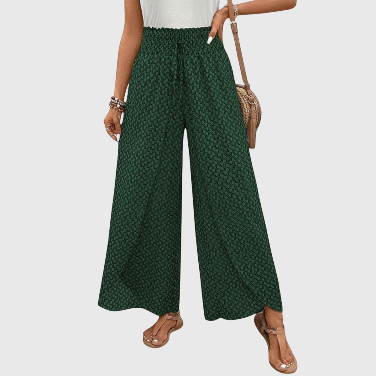 Women's Wide-Leg Palazzo Pants - Flowing Elegance | Spring - Green