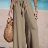 Women's Wide-Leg Palazzo Pants with Tie Waist | Summer - Beige