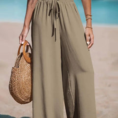 Women's Wide-Leg Palazzo Pants with Tie Waist | Summer - Beige