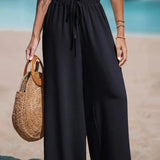 Women's Wide-Leg Palazzo Pants with Tie Waist | Summer - Black