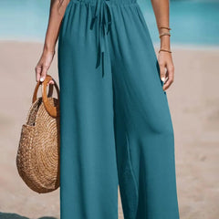 Women's Wide-Leg Palazzo Pants with Tie Waist | Summer - Cream