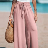 Women's Wide-Leg Palazzo Pants with Tie Waist | Summer - Grey